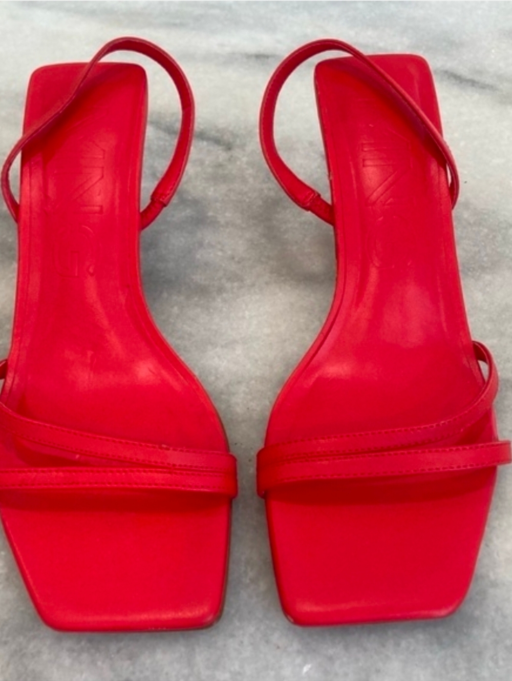MANGO Red Open Toe Strappy Slingback Kitten Heel Sandals